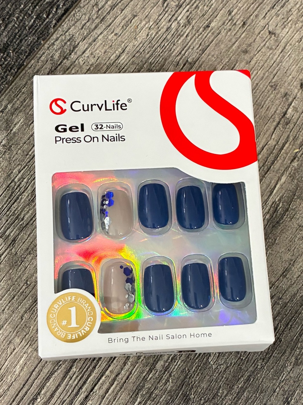 Navy Blue Gel Press-On Nails with Accent Gems